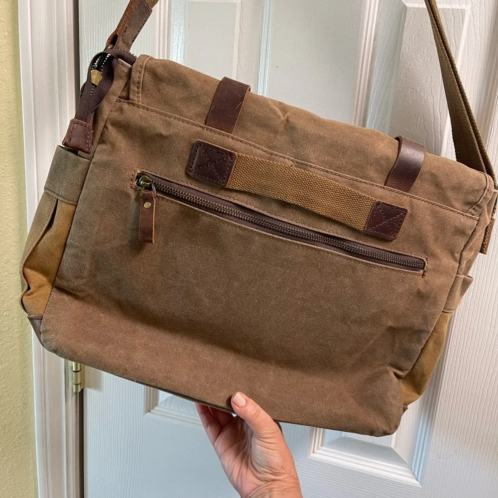 Brown Leather/Canvas Laptop Computer Bag Briefcase Messenger